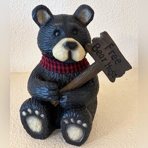 Black Bear Figurine w/Removable, Reversible Sign. Resin. ~10” x 7” x 6”.